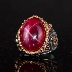 Denizci Çapa Yüzüğü, Gerçek Doğal Star Ruby Taşı Yüzüğü, 925 Ayar Gümüş Erkek Yüzüğü - Görsel 5