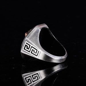 925 Ayar Gümüş Yüzük - Yunan Anahtarı Tasarımı Erkek Yüzüğü - El Yapımı Medusa Yüzük - Görsel 7