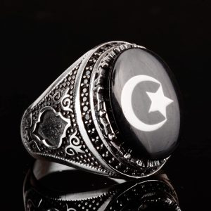 925 Ayar Gümüş Erkek Yüzük, Malcolm X Yüzüğü, Yıldız ve Hilal Yüzüğü - Görsel 3