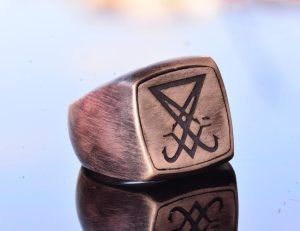 El Yapımı 925 Ayar Gümüş Erkek Yüzük Lucifer Amblemi ile - Görsel 3