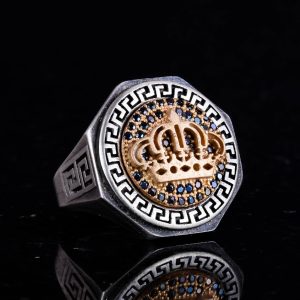 925 Ayar Gümüş Yüzük - Yunan Anahtar Tasarım Erkek Yüzüğü - El Yapımı Yüzük (Bir kralın tacı) - Görsel 5