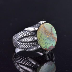 Gerçek Doğal Arizona Turkuaz Taşlı Pençe Yüzük, 925 Ayar Gümüş Yüzük, Vintage İfadesel Yüzük, Şifa Kristali Takı - Görsel 4