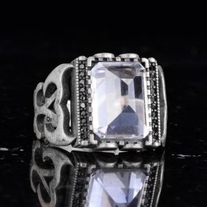 Sterling Gümüş Erkek Yüzük Doğal Kristal Taş Dikdörtgen Şekilli Erkek Yüzük - Görsel 5