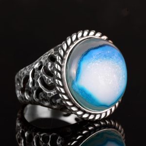 Erkekler için 925 Ayar Gümüş Yüzük ile Doğal Druzy Kuvars: Mavi, Yeşil, Kırmızı Seçenekler (Mavi) - Görsel 3