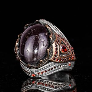 925 Ayar Gümüş Erkek Yüzük Doğal Yıldız Granat Taşı ile - El Yapımı Vintage Gümüş Takı Erkekler İçin - Görsel 5