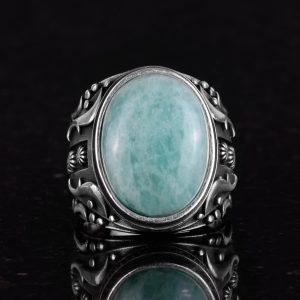Gerçek Doğal Taş Yüzük, 925 Ayar Gümüş Yüzük, Tasarım Gümüş Erkek Yüzüğü (Amazonit) - Görsel 4