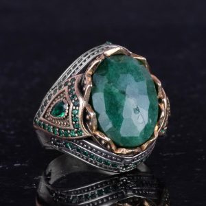Gerçek Doğal Taş El Yapımı Yüzük - 925 Ayar Gümüş Şık Yüzük (Zümrüt) - Görsel 5