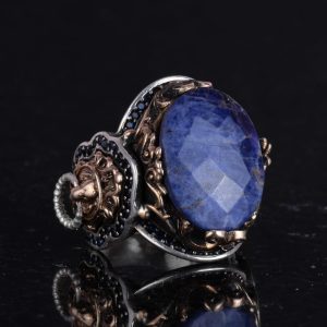Leo Gümüş Yüzük, Doğal Sodalit Taş Yüzük, 925 Ayar Sterling Gümüş Yüzük - Görsel 6