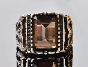 Gerçek Doğal Dumanlı Kuvars Taşlı Yüzük, Sterlin Gümüş Doğum Taşı Yüzüğü için Erkekler - Görsel 5