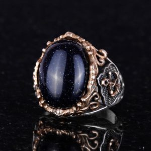 925 Ayar Gümüş Yapay Taş Yüzük, Mavi Güneş Taşı Yüzük, Denizci Çapa Gümüş Yüzük - Çeşitli ve Farklı Koleksiyon - Görsel 4