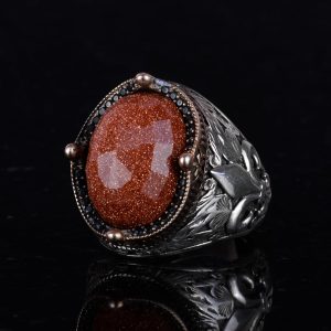 925 Ayar Gümüş Yüzükler Premium Yapay Taşlarla (Yapılmış Kahverengi Güneş Taşı) - Görsel 4