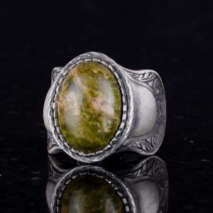 Doğal Taş Yüzük, 925 Ayar Sterling Gümüş Yüzük, Unakite - Görsel 5