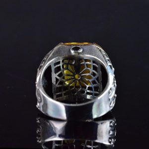 925 Ayar Gümüş Doğal Citrine Taşlı Erkek Gümüş Yüzük, Citrine Taşlı Erkek Yüzüğü, El Yapımı Oymalı Erkek Gümüş Yüzük, Türk Gümüş Yüzüğü, Sarı - Görsel 9