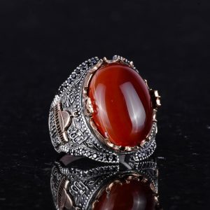 Doğal Kırmızı Akik Taş Yüzük, 925 Ayar Gümüş Yüzük Erkekler İçin - Görsel 4
