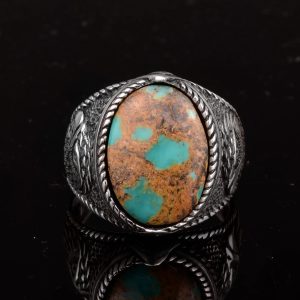 Gerçek Doğal Taş Erkek Yüzük, Kartal Yüzük, 925 Ayar Gümüş Yüzük (Turkuaz) - Görsel 3