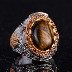 Gerçek Doğal Taş Yüzük - Sultan Yüzük - 925 Ayar Gümüş Yüzük (Kaplan Gözü) - Görsel 5