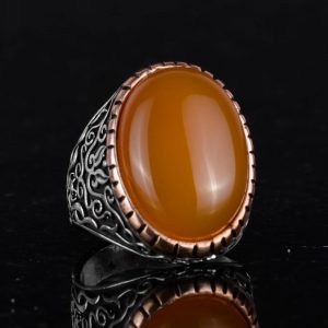 925 Ayar Sert Gümüş Yüzük, Doğal Taş Yüzük, Büyük Yüzük, Tasarım Gümüş Erkek Yüzüğü (Sarı Ağaç) - Görsel 6