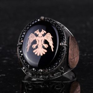 925 Ayar Gümüş El Yapımı Erkek Yüzük - Davud Yıldızı Yüzüğü (Çift Başlı Kartal) - Görsel 6