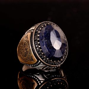 925 Ayar Gümüş Erkek Yüzük, Gerçek Doğal Taş Yüzük, İslami Yüzük (Safir) - Görsel 3