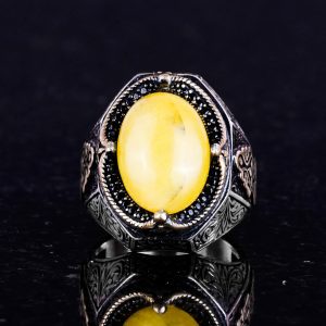 925 Ayar Katı Gümüş Yüzük - Doğal Sarı Akik Taşı Yüzük, Gümüş Erkek Yüzüğü - Görsel 4