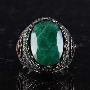 Gerçek Doğal Taş Yüzük - 925 Ayar Gümüş El Yapımı Yüzük (Zümrüt) - Görsel 4
