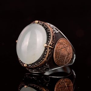 Davud Yıldızı Yüzük | Cabochon Akuamarin Taşı | Huzurlu 925 Ayar Gümüş Erkek Yüzük | Netlik ve Sakin Tasarım - Görsel 6