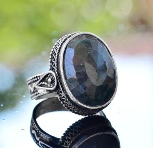 Gümüş Yüzük, Doğal Zümrüt Taşı, Vintage Tasarım - Görsel 3