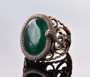 El Yapımı Yılan Tasarımlı Yüzük, Doğal Yeşim Taşı, Gümüş Erkek Yüzüğü - Bilgelik ve Koruma Sembolü - Görsel 4