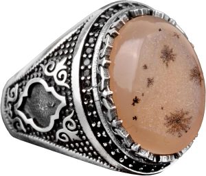 925 Ayar Gümüş Erkek Yüzük, Gerçek Doğal Drusy Kuvars Taş Yüzük - Görsel 1