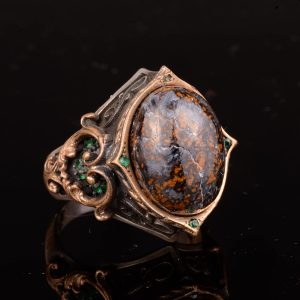 Gerçek Doğal Bronzit Taşı Erkek Yüzüğü, 925 Ayar Gümüş Yüzük - Görsel 4