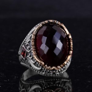 Gerçek Doğal Taş Yüzük - El Yapımı 925 Ayar Gümüş Yüzük - El Yapımı Yüzük (Granat) - Görsel 5