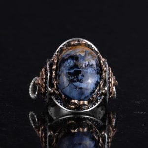 925 Ayar Saf Gümüş Yüzük, Aslan Sembolü Yüzük, Doğal Pietersite Taşı Yüzük - Görsel 4