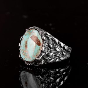 Gerçek Doğal Arizona Turkuaz Taş Yüzüğü, Erkekler İçin Hediye, 925 Ayar Gümüş Yüzük, Minimalist Yüzük (Stil-3) - Görsel 5