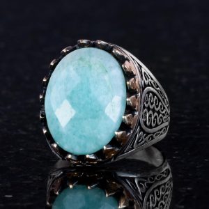 925 Ayar Katı Gümüş Erkek Yüzük Doğal Taşlarla - El Yapımı Şıklık (Amazonit Taşı) - Görsel 4