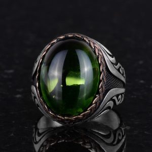 925 Ayar Gümüş Yüzük - Sentetik Taş Gümüş Yüzük - El Yapımı Yüzük (Sentetik Peridot) - Görsel 6