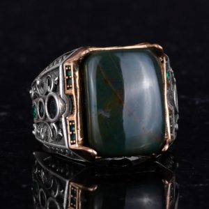 925 Ayar Gümüş Yüzük - Gerçek Doğal Taş Yüzük - El Yapımı Yüzük (Kan Taşı) - Görsel 5