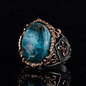 Gerçek Kaplan Göz Taşı Yüzük, Demir Yüzük, Denizci Erkek Yüzüğü, 925 Ayar Gümüş Yüzük (Krisokolla) - Görsel 3