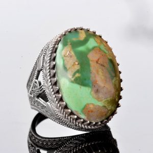 Gerçek Doğal Arizona Turkuaz Taş Yüzük, Osmanlı Mührü Yüzüğü, 925 Ayar Gümüş Yüzük (Stil-1) - Görsel 3