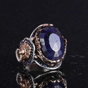 Doğal Mavi Safir Taşlı Yüzük, Aslan Gümüş Yüzük - Şık 925K Katı Sterlin Gümüş Erkek Yüzüğü - Sadakat ve Bilgelik Tasarımı - Görsel 4