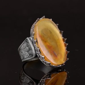 Doğal AsaletBüyük Yüzük  Koleksiyonu: 925K Gümüş Erkek Yüzükler Gerçek Taşlarla - Zamansız Zarafet (Kehribar Taşı) - Görsel 4