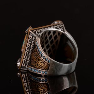 Gerçek Doğal Arizona Turkuaz Taş Yüzük, Kral Yüzük, Vintage Yüzük, El Yapımı Yüzük, 925 Ayar Gümüş Yüzük için Erkekler - Görsel 7