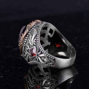 Gerçek Doğal Taş Yüzük - El Yapımı 925 Ayar Gümüş Yüzük - El Yapımı Yüzük (Granat) - Görsel 7