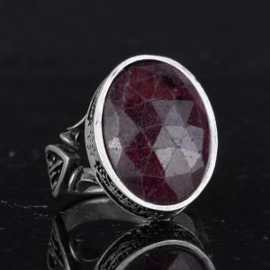 Erkek İslami Yüzük, Kırmızı Safir Taşı ile El Yapımı 925 Ayar Gümüş Takı - Tutku, Koruma ve Ruhsallığın Sembolü - Görsel 5