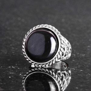 Gerçek Doğal Taş Yüzük - 925 Ayar Katı Gümüş Erkek Yüzüğü Oniks ile - Görsel 4