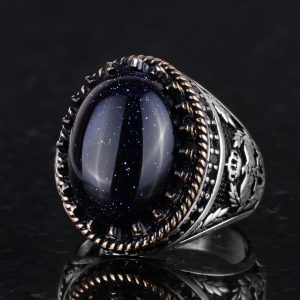 925 Ayar Gümüş Yüzük, Yapay Taş Yüzük, Kartal Sembolü Yüzük, El Yapımı Yüzük (Yapay mavi güneş) - Görsel 5