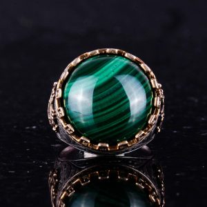 Gerçek Doğal Taş Yüzük - El Yapımı Kral Yüzüğü - 925 Ayar Gümüş Yüzük (Malakit) - Görsel 4