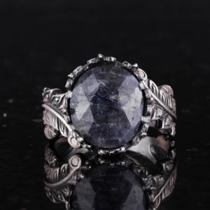 Gerçek Doğal Taş Yüzük - El Yapımı 925 Ayar Gümüş Takı (Gri Safir) - Görsel 3