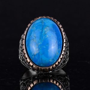 Yapay Taş Yüzük, 925 Ayar Gümüş Erkek Yüzüğü, Büyük Yüzük (Turkuaz Yapay Taş) - Görsel 4