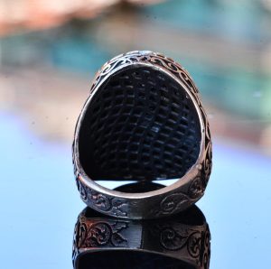 Doğal Kan Taşı ile El Yapımı Yüzük, Sterlin Gümüş Büyük Erkek Yüzüğü - Cesaret ve Gücün Sembolü - Görsel 7