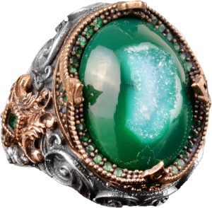 Gerçek Kristal Druzy Kuvars Taşı Yüzük, El Yapımı Yüzük, Sterlin Gümüş Yüzük - Görsel 1